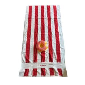 Tim Hortons Large Beach Pool Bath Towel With Inflatable Drink Holder Donut READ